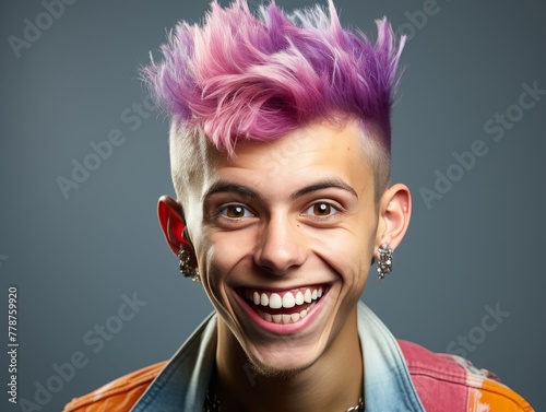 Smiling Man With Pink Hair and Piercings