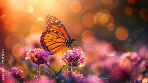 Monarch Butterfly on Pink Flowers at Sunset  © Rumpa