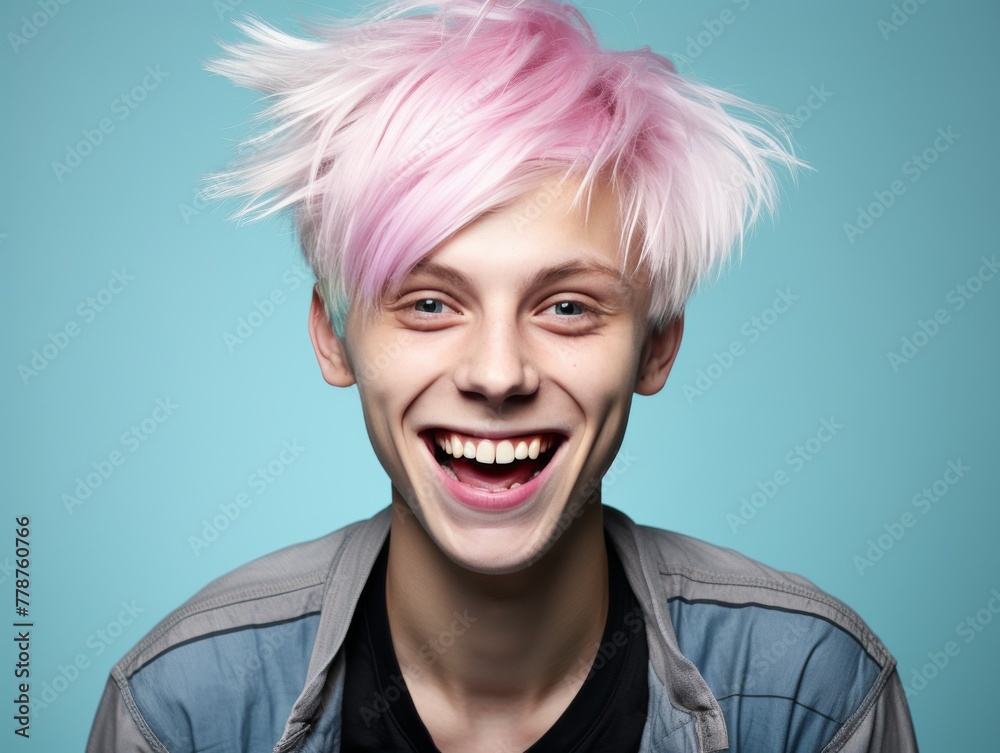 Smiling Man With Pink Hair