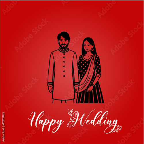 Shubh vivah and happy Wedding Decorative CalligraphyLettering design for Wedding Anniversary greetings Vector Illustration photo