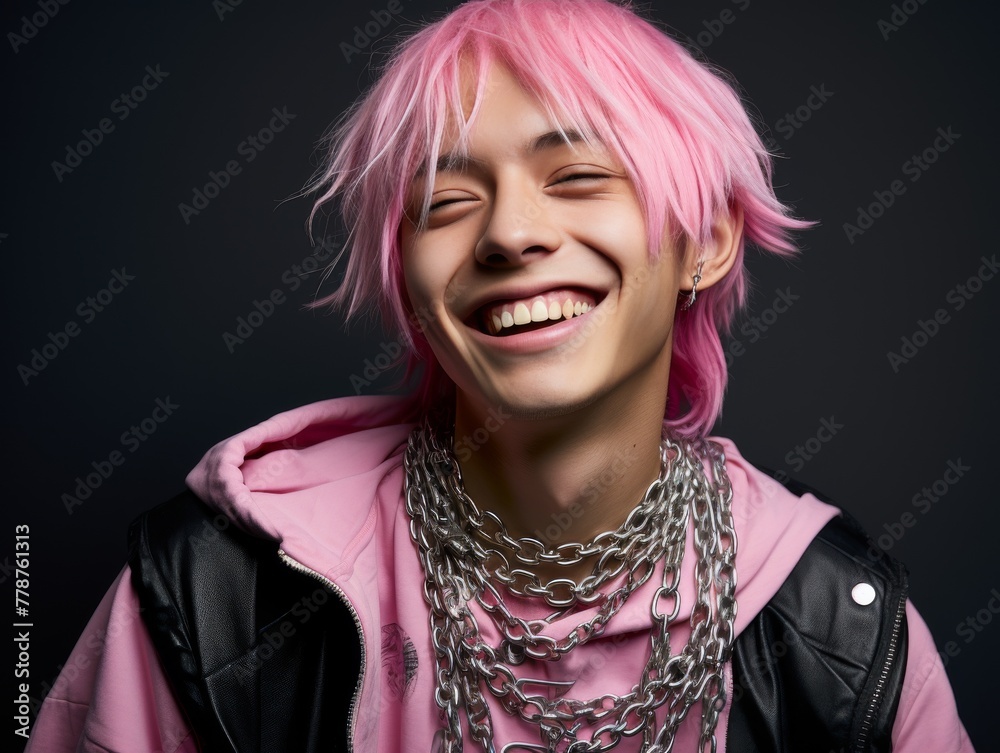 Person With Pink Hair and Black Jacket