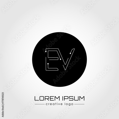 The creative logo is the letter E and V. A design element of a logo, business card, corporate sign or monogram. The idea of a thematic design