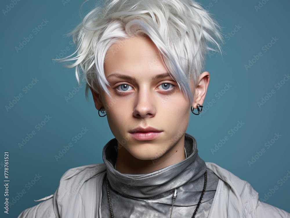 Fototapeta premium Woman With White Hair in Silver Outfit