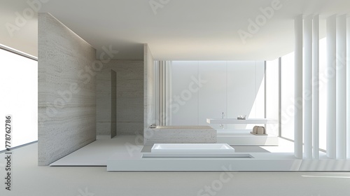 super minimal bedroom design with a front view of a separating wall between the bedroom and the bathroom