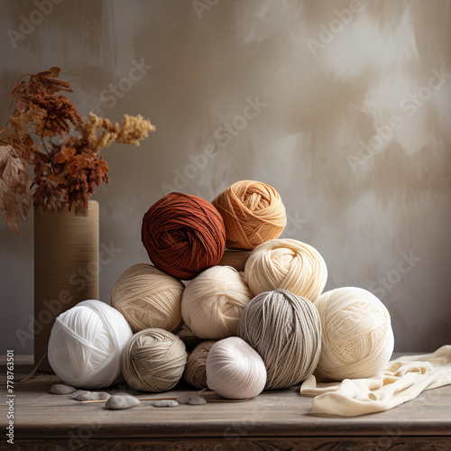 The balls of yarn on a table