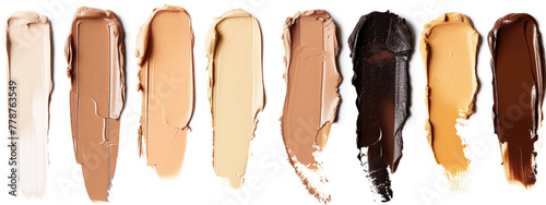 The makeup base applies different shades of skin on a white background photo