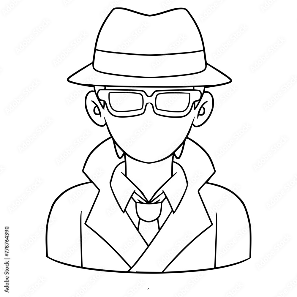 faceless man detective illustration hand drawn outline vector