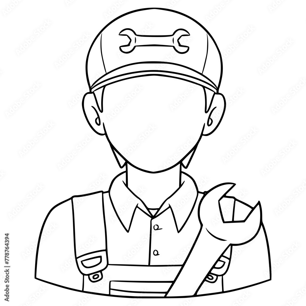 faceless man mechanic illustration hand drawn outline vector