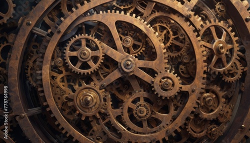 Close-up view of an intricate clockwork mechanism, showcasing the beauty of vintage engineering with every gear and cog.. AI Generation