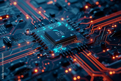 High-Tech Processor Chip on a Circuit Board