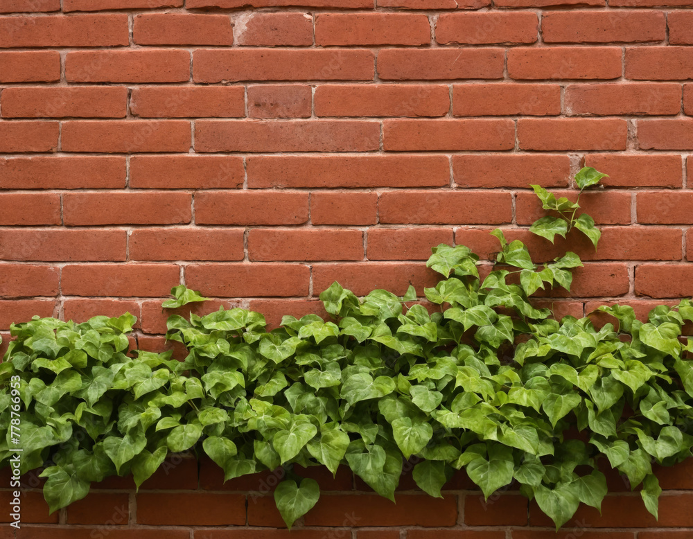 Lush Green Ivy on Red Brickwork Lush Green Ivy on Red Brickwork