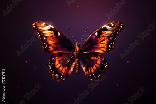Vibrant Butterfly with Illuminated Wings Against Purple © CreativeCanvas