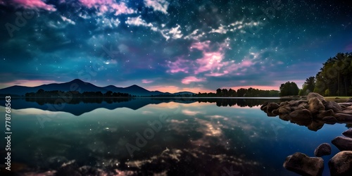 Starry Night Sky Reflection over Tranquil Lake © CreativeCanvas
