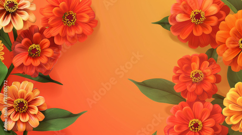 Beautiful design of orange flowers on an orange gradient background illustrating freshness