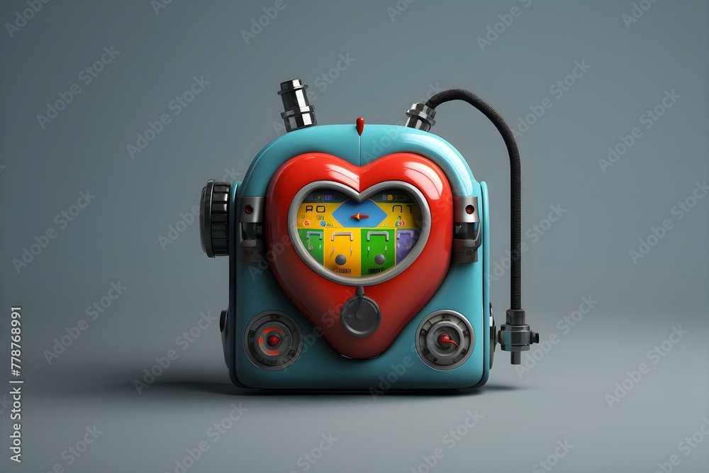 Fototapeta premium Retro Heart-Shaped Robot with Colorful Gauges and Dials