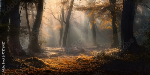 Enchanted Forest Bathed in Golden Sunlight