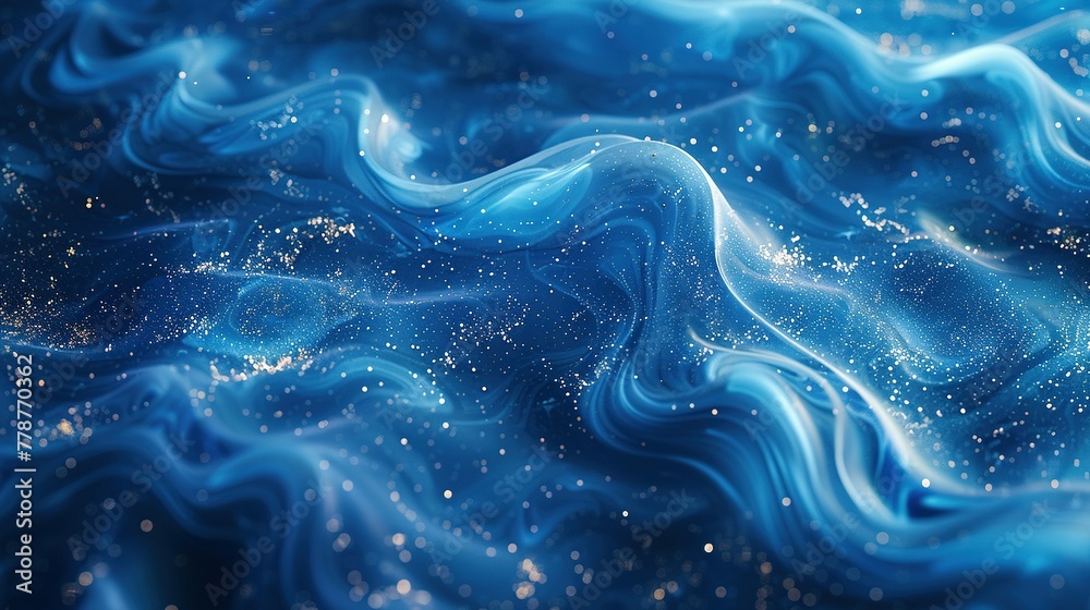 looped festive liquid BG in 4k. Abstract wavy pattern on bright glossy surface, liquid gradient blue color, waves on paint fluid in smooth animation. Glitters on viscous 3d liquid. Creative backdro looped festive liquid BG in 4k. Abstract wavy pattern on bright glossy surface, liquid gradient blue color, waves on paint fluid in smooth animation. Glitters on viscous 3d liquid. Creative backdro