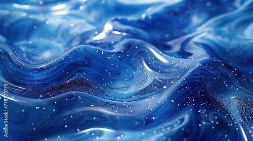 looped festive liquid BG in 4k. Abstract wavy pattern on bright glossy surface  liquid gradient blue color  waves on paint fluid in smooth animation. Glitters on viscous 3d liquid. Creative backdro