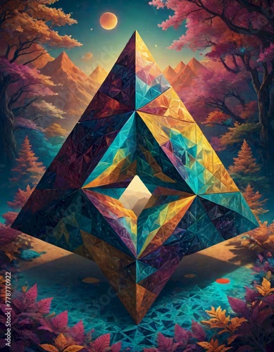 Sierpinski Triangle, Vibrant Display of Geometric Complexity in a Spectrum of Colors, Generative AI
