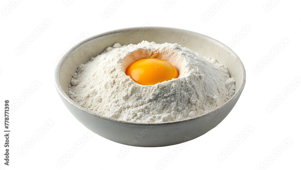 Bowl with flour and egg yolk isolated on transparent background. Bowl with flour and egg yolk isolated on transparent background.