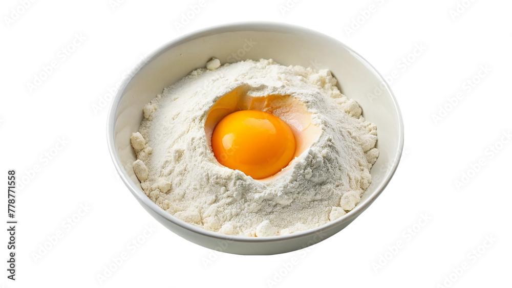 Bowl with flour and egg yolk isolated on transparent background. Bowl with flour and egg yolk isolated on transparent background.