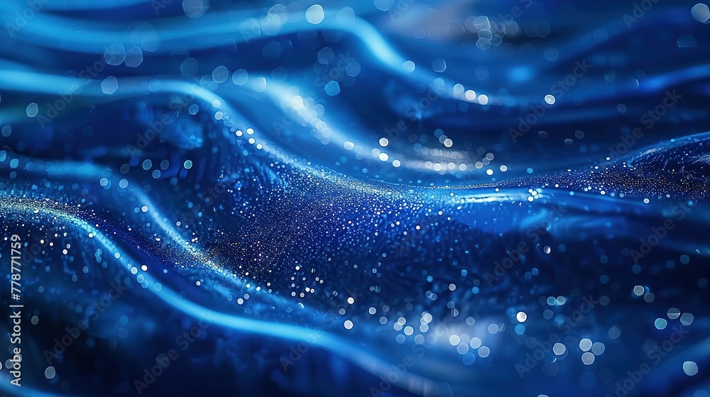 looped festive liquid BG in 4k. Abstract wavy pattern on bright glossy surface, liquid gradient blue color, waves on paint fluid in smooth animation. Glitters on viscous 3d liquid. Creative backdro