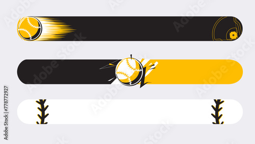 Set of lower third or sport banner design with baseball template isolated on white background.