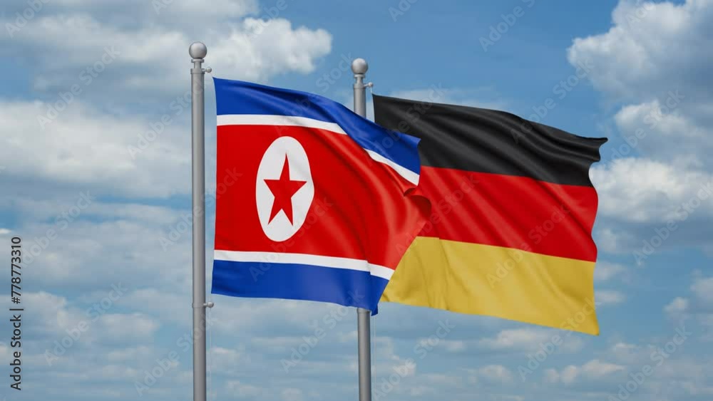 Germany and North Korea two flags waving together, looped video, two country relations concept Germany and North Korea two flags waving together, looped video, two country relations concept