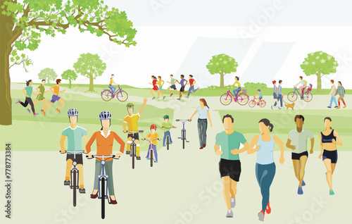 Sportler, Jogger, und Radfahrer, Illustration photo