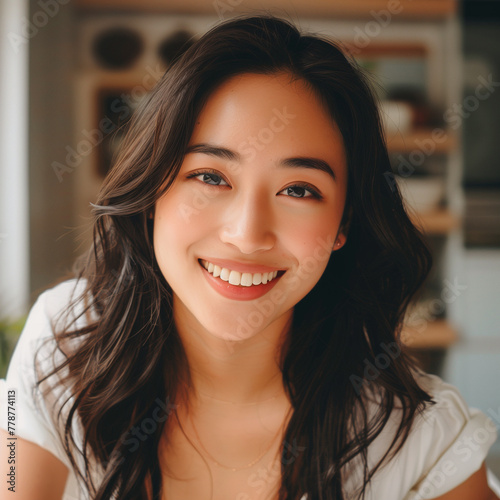 明るく微笑みかけるアジア人女性