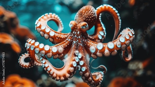 Amazing portrait of a giant octopus underwater