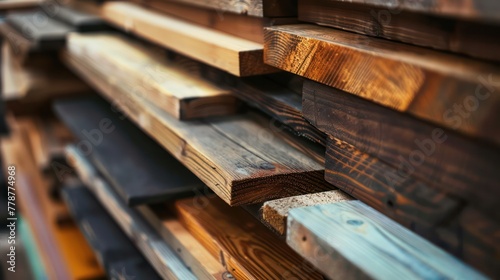 A stack of wood with some of the pieces being brown and some being black