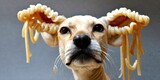 Noodles on the dog's ears. Generative AI