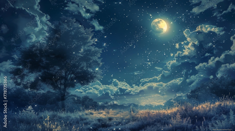 Beautiful cartoon night view Beautiful cartoon night view
