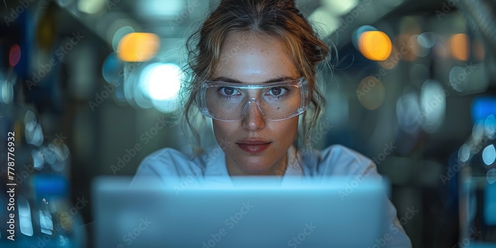 A professional woman in glasses works at her desk using modern technology. A professional woman in glasses works at her desk using modern technology.