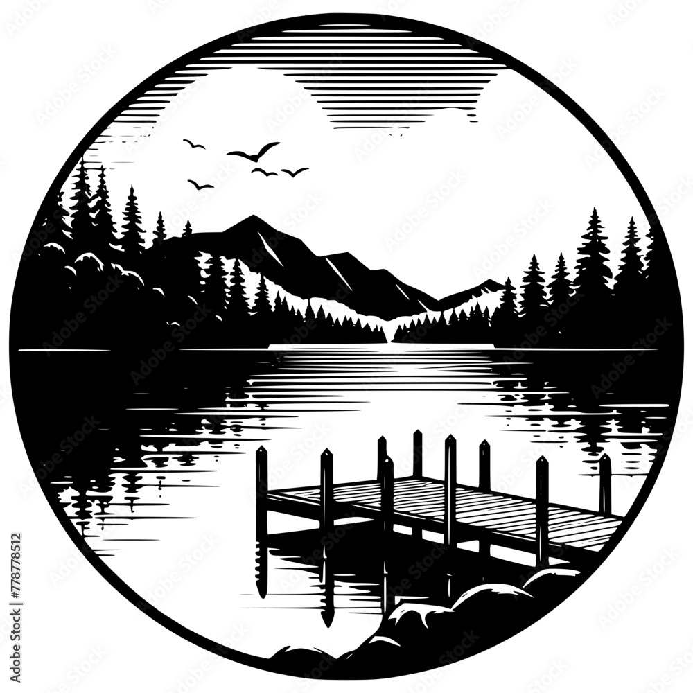 Lake View, lake scene, lake Dock chair, , lake chair, Lake view Svg ...