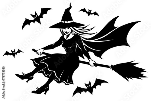 halloween-flying-witch-vector illustration 