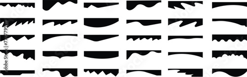 Set of Borders shapes in Fill styles for website designs. Vectors banner header and separator. Background section and frame template. Abstract curves top headline icons on transparent background.