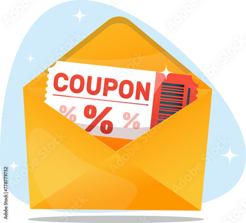 An open envelope with discount coupons for a service or something