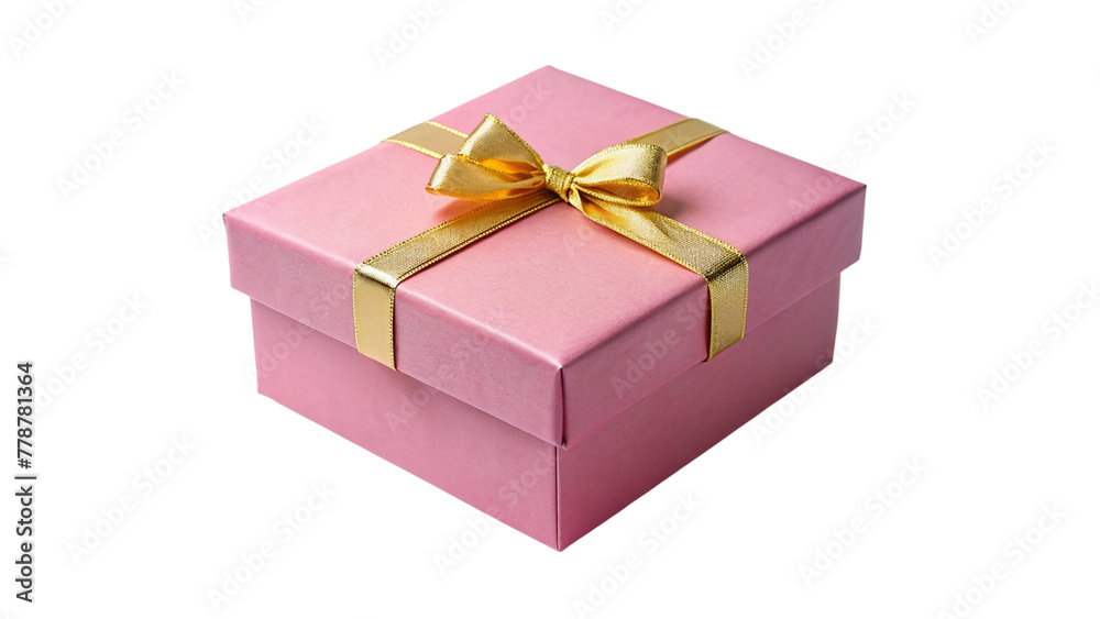 Obraz premium Pink gift box with golden ribbon isolated on transparent background