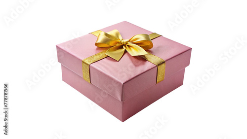 Pink gift box with golden ribbon isolated on transparent background