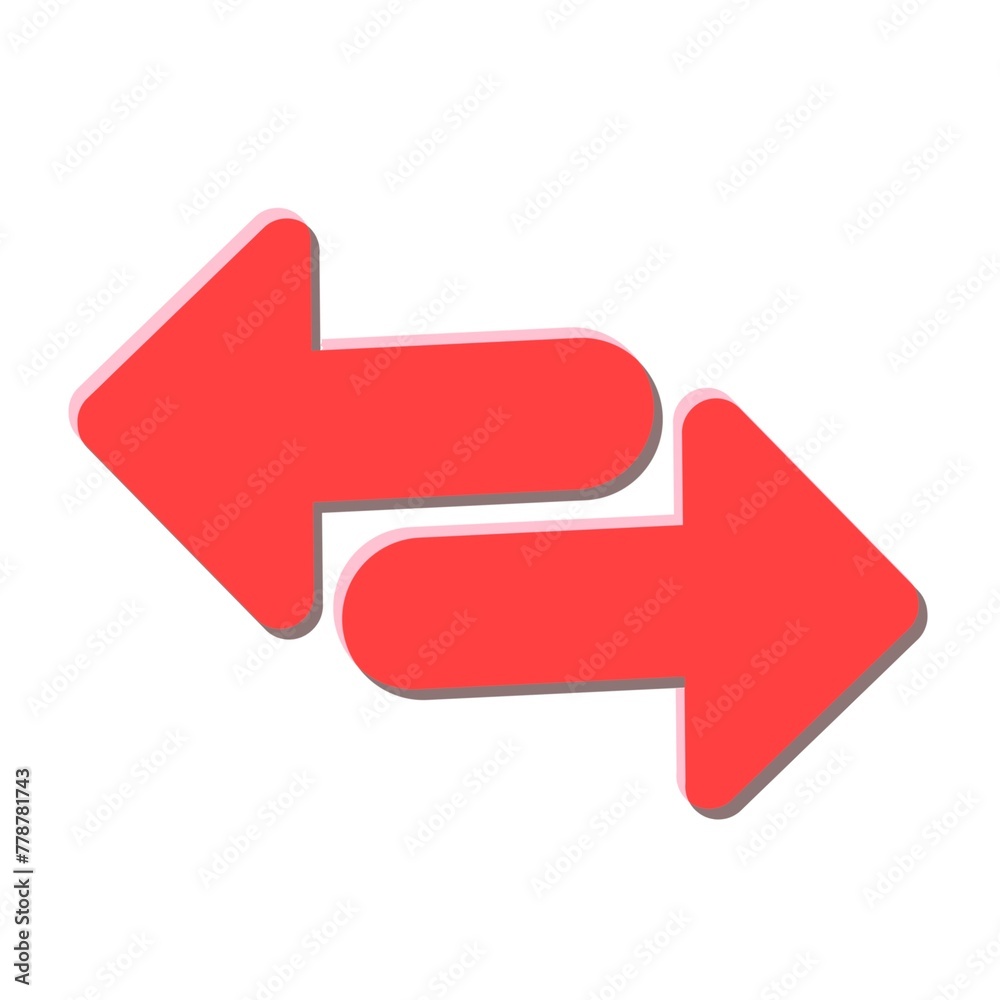 Red arrows inversed left right con, cursor logo. Pointer internet direction web. Red arrows inversed left right con, cursor logo. Pointer internet direction web.