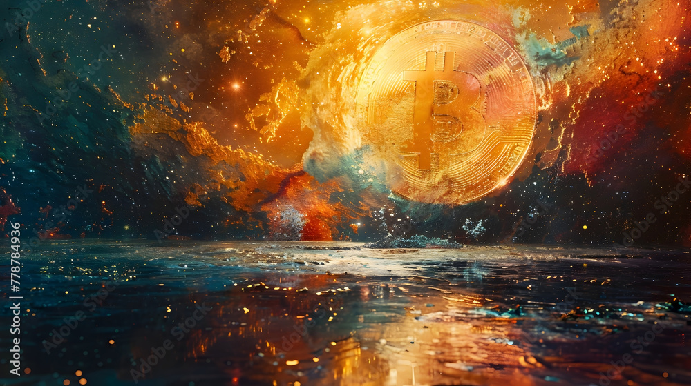 Obraz premium Cosmic Alignment of Bitcoin Symbol Representing Cryptocurrency s Universal into Financial Systems