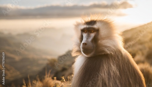 portrait of a gelada baboon male in the simien mountains national park in ethiopia photo