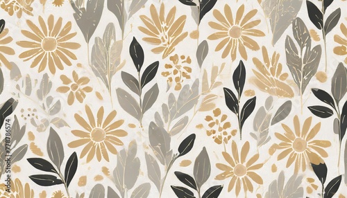 floral black and white background vintage seamless pattern vector