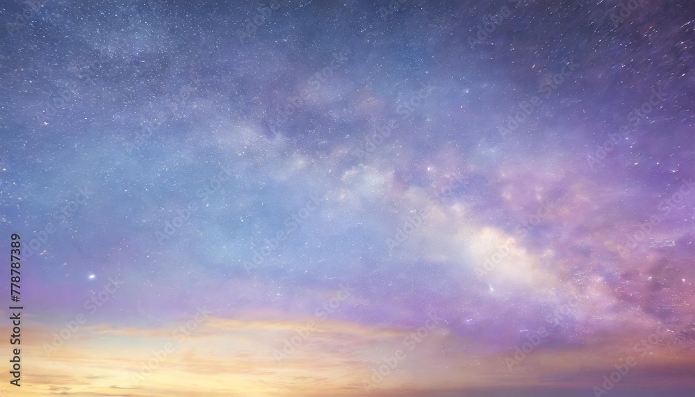night starry sky and bright purple blue galaxy horizontal background
