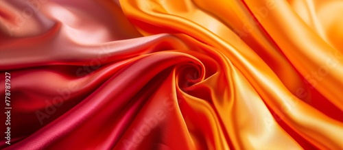 Red Silk and Satin Fabric Texture Background with Waves of Luxury photo
