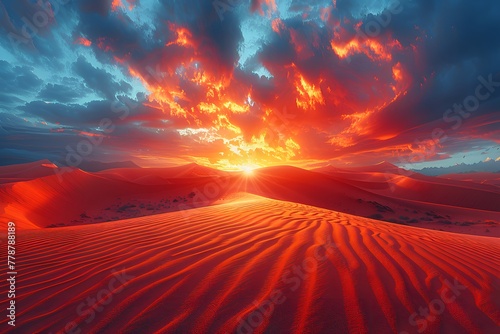 Sun Setting Over Desert Landscape