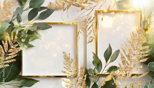 pre made templates collection frame cards with gold and green leaf branches wedding ornament concept floral poster invite decorative greeting card invitation design background birthday party photo