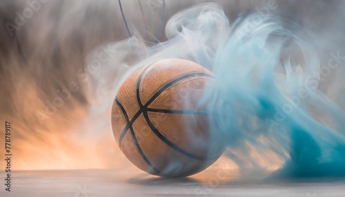 basketball with vibrant blue smoke swirling around it in a dynamic action shot artistic and original sport banner ai © Michelle